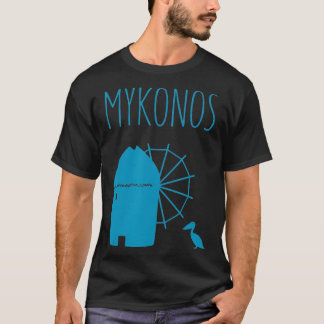 Mykonos, Griekenland Iconische windmolen en Petros T-shirt