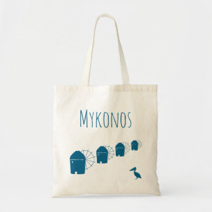 Mykonos, Griekenland: Iconische windmolens en peli Tote Bag