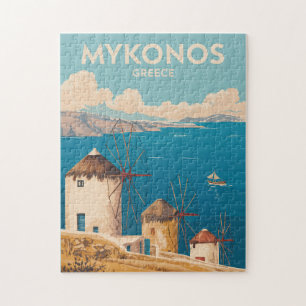 Mykonos Griekenland Illustratie Reis Kunst Vintage Legpuzzel