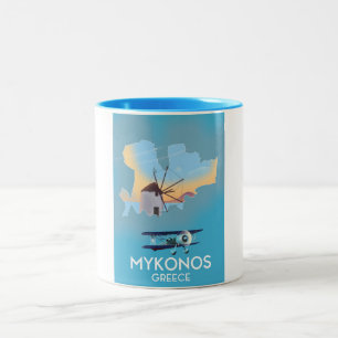 Mykonos Griekenland Kaart reisposter Tweekleurige Koffiemok
