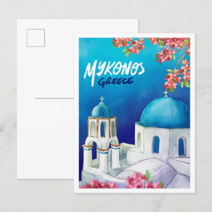 Mykonos Griekenland Kunst Waterverf Reisillustrati Briefkaart