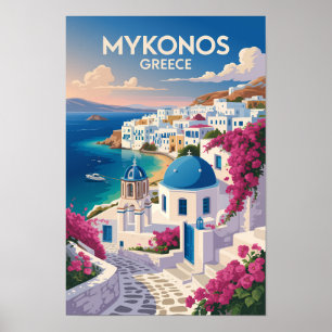 Mykonos Griekenland Kust Reis Kunst Vintage Poster