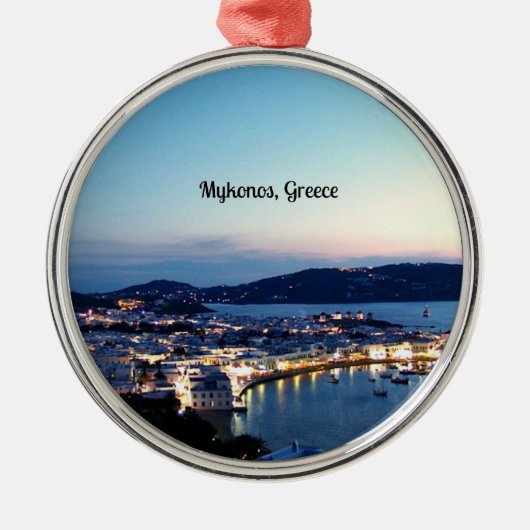 Mykonos, Griekenland panorama Metalen Ornament (Voorkant)