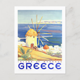  Mykonos, Griekenland, Reisposter Briefkaart