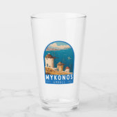 Mykonos Griekenland Travel Art Embleem Glas (Voorkant)