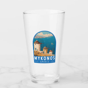 Mykonos Griekenland Travel Art Embleem Glas