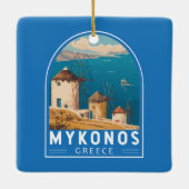 Mykonos Griekenland Travel Art Embleem Keramisch Ornament (Achterkant)