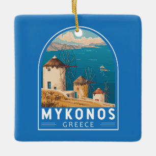 Mykonos Griekenland Travel Art Embleem Keramisch Ornament