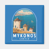 Mykonos Griekenland Travel Art Embleem Magneet (Voorkant)
