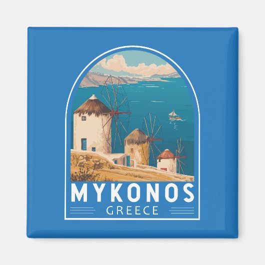 Mykonos Griekenland Travel Art Embleem Magneet (Voorkant)