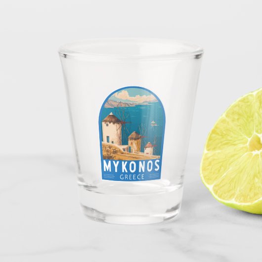 Mykonos Griekenland Travel Art Embleem Shot Glas (Voorkant)