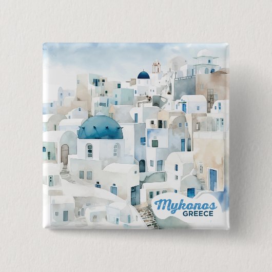 Mykonos Griekenland Vierkante Button 5,1 Cm (Voorkant)
