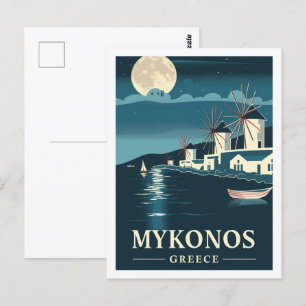 Mykonos Griekenland Vintage Beroemde Reisplaats Briefkaart