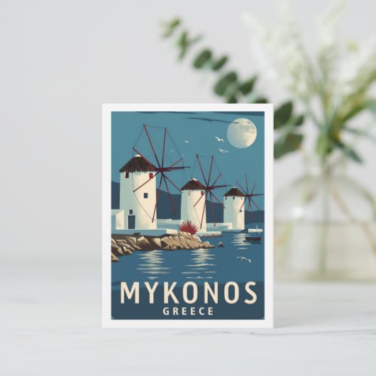 Mykonos Griekenland Vintage Beroemde Reisplaats Briefkaart (Staand voorkant)