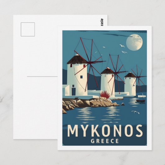 Mykonos Griekenland Vintage Beroemde Reisplaats Briefkaart (Voorkant / Achterkant)