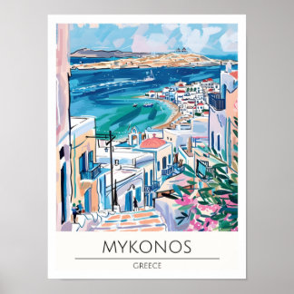 Mykonos Griekenland Vintage Kunst Illustratie Reiz Poster