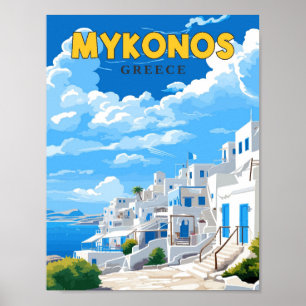 Mykonos Griekenland vintage reisillustratie Poster