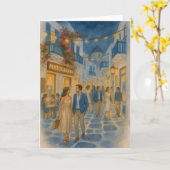 Mykonos Griekenland Waterverf Kaart (Gele Bloem)