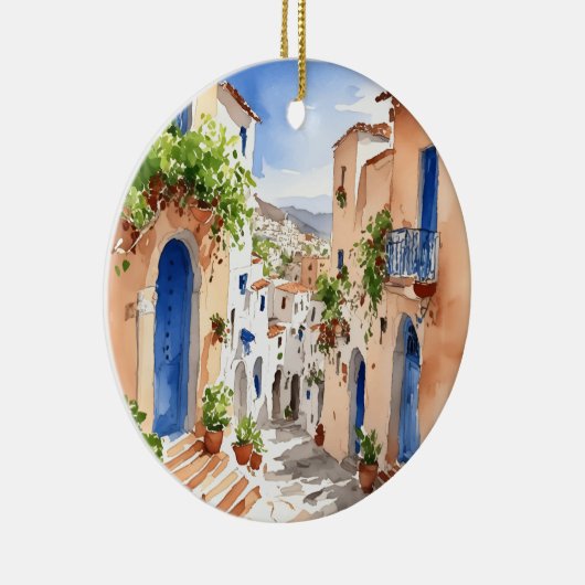 Mykonos Griekenland Waterverf Keramisch Ornament (Rechts)