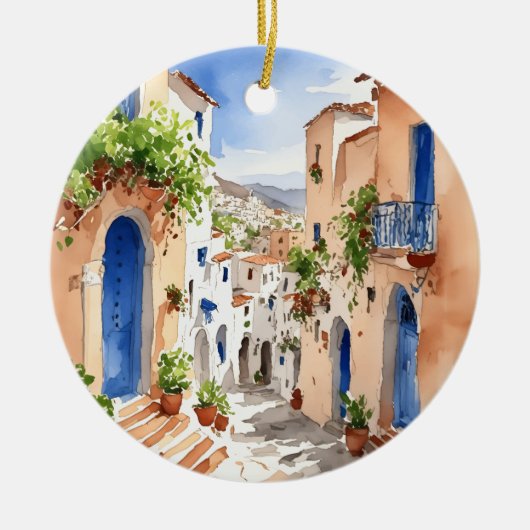 Mykonos Griekenland Waterverf Keramisch Ornament (Voorkant)