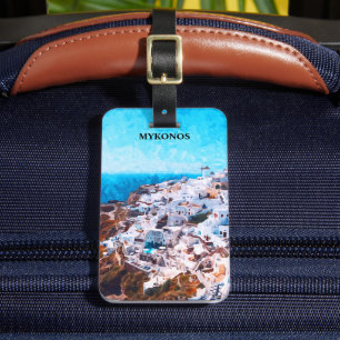 Mykonos Griekenland Waterverf schilderij Bagagelabel