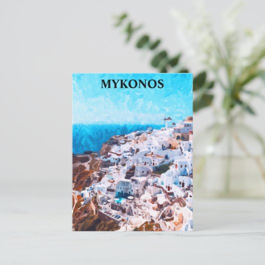 Mykonos Griekenland Waterverf schilderij Briefkaart (Staand voorkant)