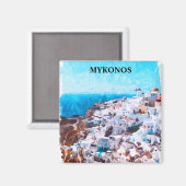 Mykonos Griekenland Waterverf schilderij Magneet (Voorkant / Achterkant)