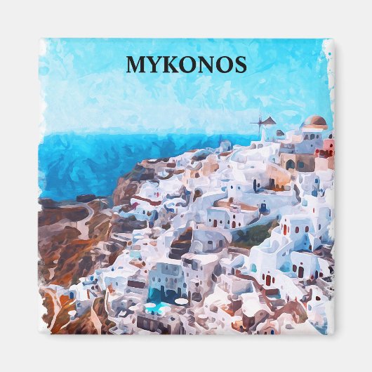 Mykonos Griekenland Waterverf schilderij Magneet (Voorkant)