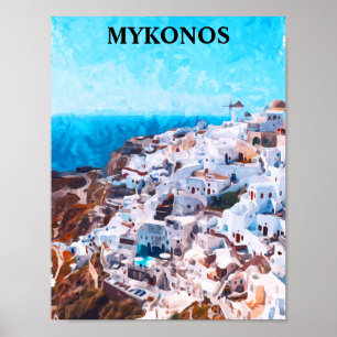 Mykonos Griekenland Waterverf schilderij Poster
