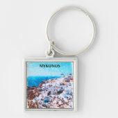 Mykonos Griekenland Waterverf schilderij Sleutelhanger (Voorkant)