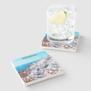 Mykonos Griekenland Waterverf schilderij Stenen Onderzetter