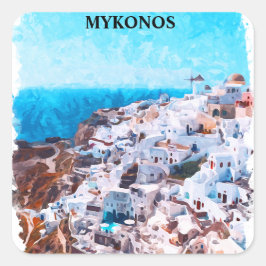 Mykonos Griekenland Waterverf schilderij Vierkante Sticker