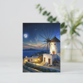 Mykonos, Griekenland Windmill Night Briefkaart (Staand voorkant)