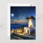Mykonos, Griekenland Windmill Night Briefkaart (Voorkant / Achterkant)