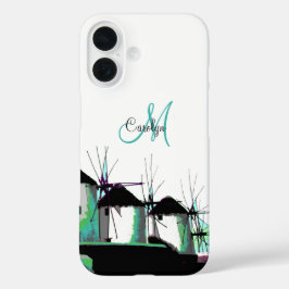 Mykonos Griekenland Windmolens met uw monogram iPhone 16 Hoesje