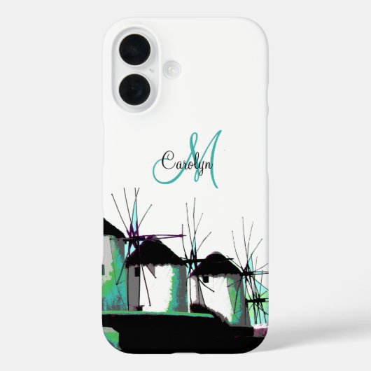 Mykonos Griekenland Windmolens met uw monogram Case-Mate iPhone Case (Achterkant)