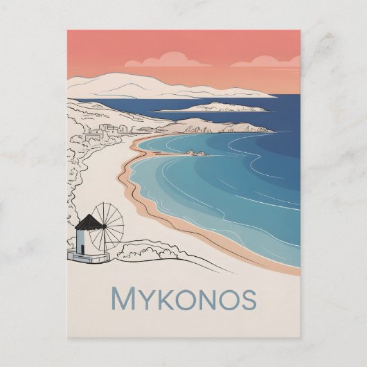 Mykonos  minimalistisch briefkaart (Voorkant)