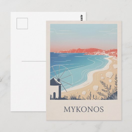 Mykonos  minimalistisch briefkaart (Voorkant / Achterkant)
