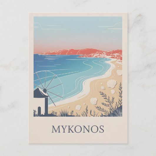 Mykonos  minimalistisch briefkaart (Voorkant)
