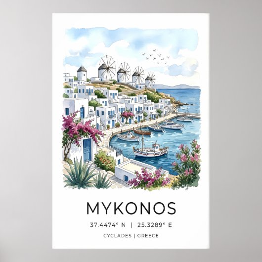 Mykonos Reisposter Kustlandschap Poster (Voorkant)