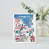 Mykonos Stad Griekenland Reizen Tekening Briefkaar Briefkaart (Staand voorkant)