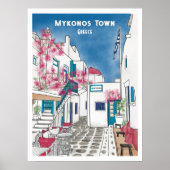 Mykonos Town Griekenland Reizen tekening Poster (Voorkant)