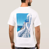 Mykonos Verbluffend Blauw Zee Poster T-shirt (Achterkant)