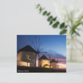 Mykonos Windmill Sunset, Griekenland Briefkaart (Staand voorkant)