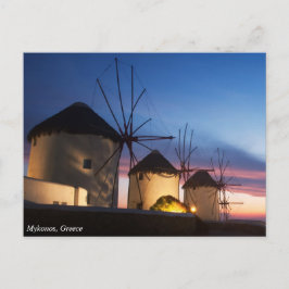 Mykonos Windmill Sunset, Griekenland Briefkaart