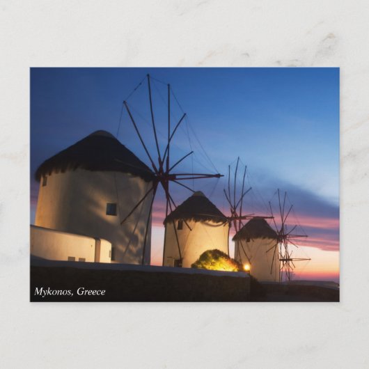 Mykonos Windmill Sunset, Griekenland Briefkaart (Voorkant)