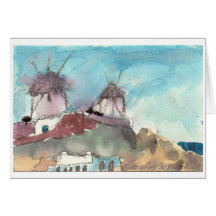 "Mykonos Windmills"-waterverf