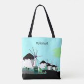 Mykonos Windmolens, Cycladen, Griekenland. Je naam Tote Bag (Achterkant)