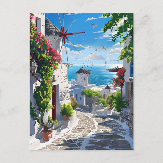 Mykonos Zee Uitzicht Street Briefkaart (Voorkant)