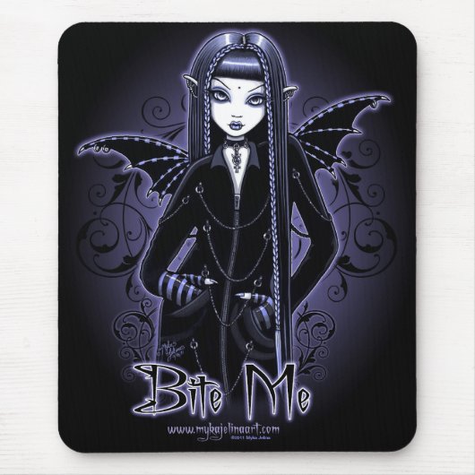 "Myna" Gothic Blue Bite Me Vampire Fae Mousepad Muismat (Voorkant)
